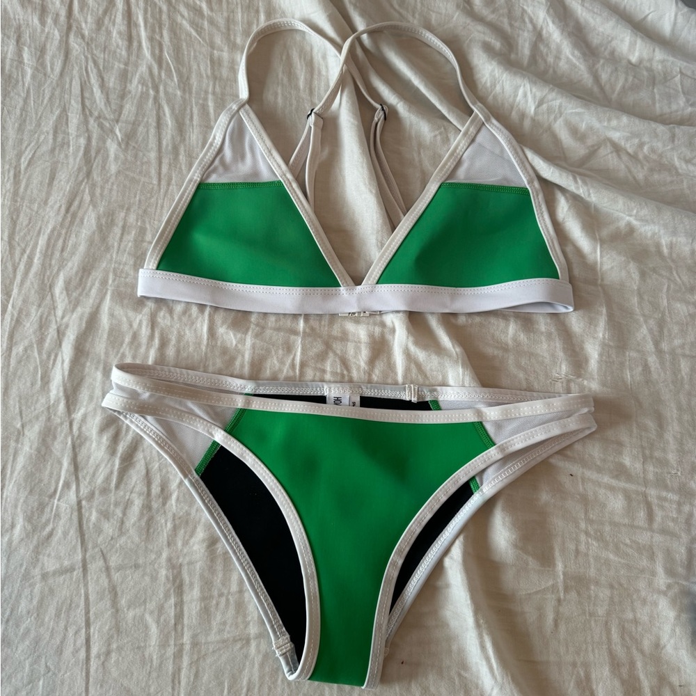 Green and White Bikini Set